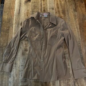 Thomas Pink Tan brown Slim Fit Stretch Shirt US sz 4 cotton blend EUC